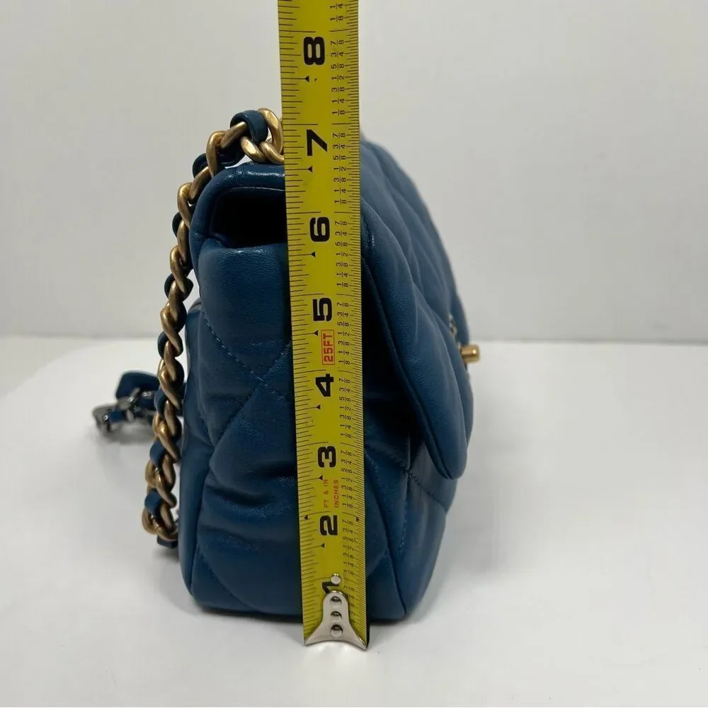 Chanel 19 Flap Bag Quilted Leather Medium Blue A+ Condition